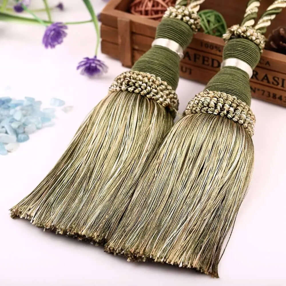 Beaded Curtain Tassel Tiebacks - Set of 2 Rope Holdbacks in Grass Green for Bedroom Decor-Allen Cozy Haven Store
