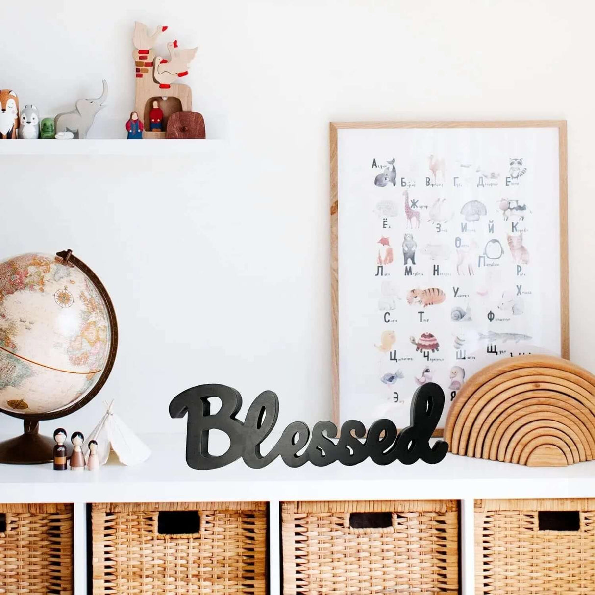 "16'' Black 'Blessed' Cut-Out Block Letters Wooden Home Decor-Allen Cozy Haven Store