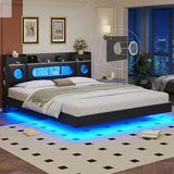 California King Bed Frames,Cal King Bed with Hidden Storage Headboard & LED Light and Charging Station,Floating Bed Frame No Box Allen Cozy Haven Store