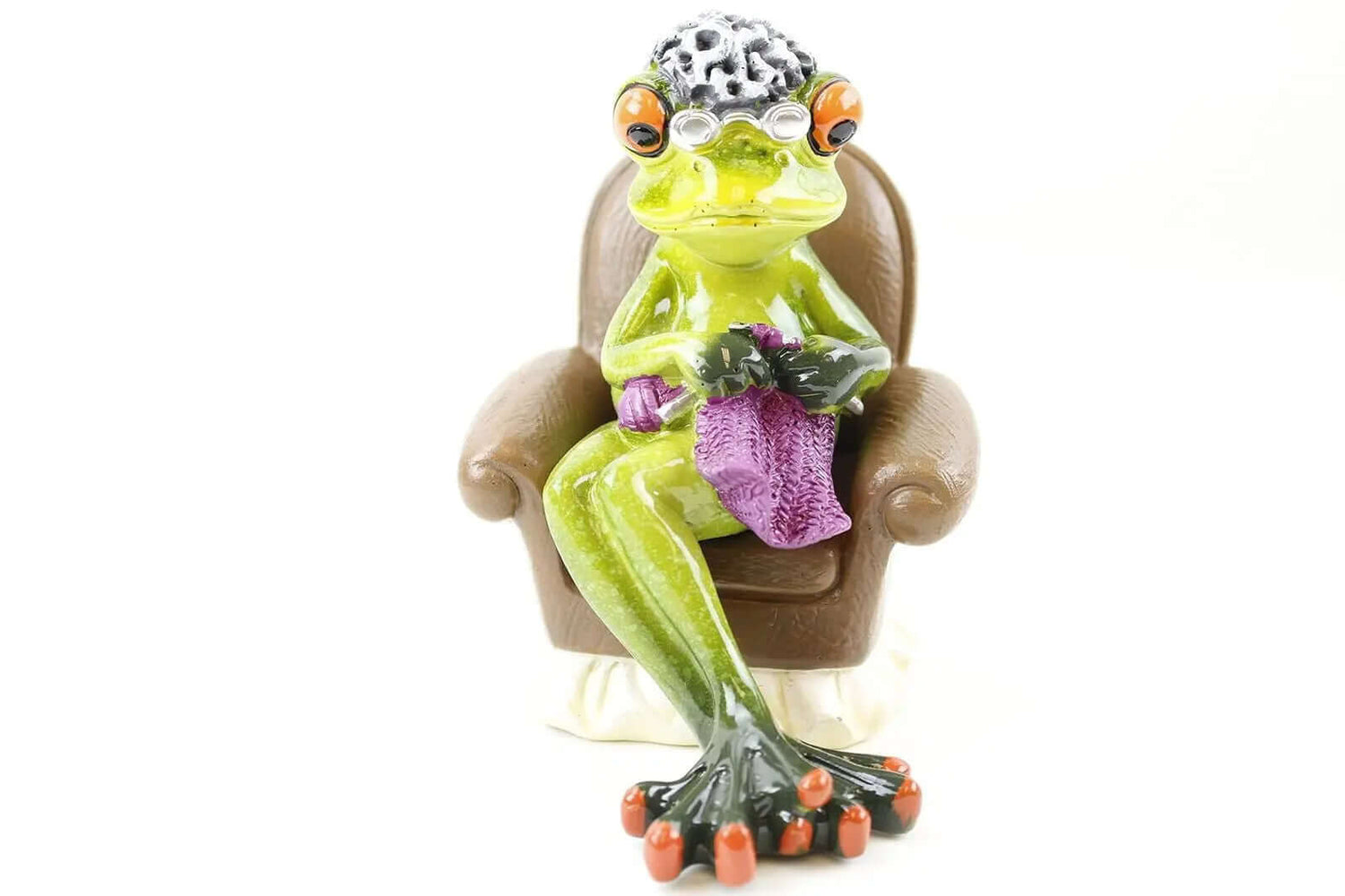Charming Frog Figurine Featuring Grandma Knitting and Grandpa Reading on a Sofa-Allen Cozy Haven Store