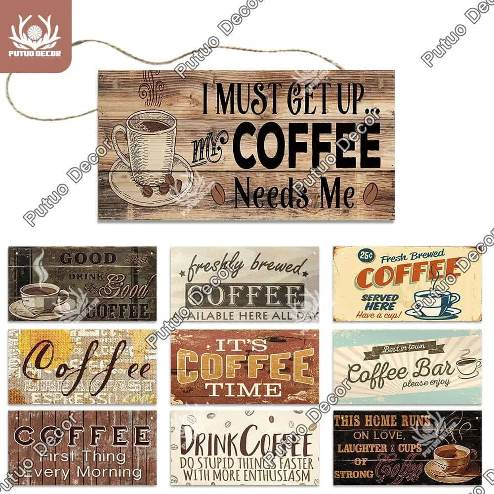 Coffee Wooden Hanging Signs Decorative Plaques Door Wooden Plaque in Home Decor Cafe Kitchen Hanging Home Decor-Allen Cozy Haven Store