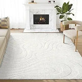 Cozy Cream Area Rug For Living Room, Bedroom - Swirl Waves Pattern - 6' X 9' - Durable & Easy To Clean Allen Cozy Haven Store