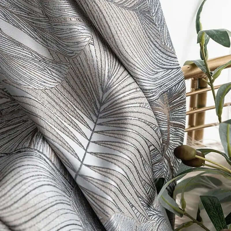 Custom Luxury Leaf Jacquard Blackout Curtains for Living, Dining, and Bedroom - Floor-to-Ceiling Sophistication-Allen Cozy Haven Store
