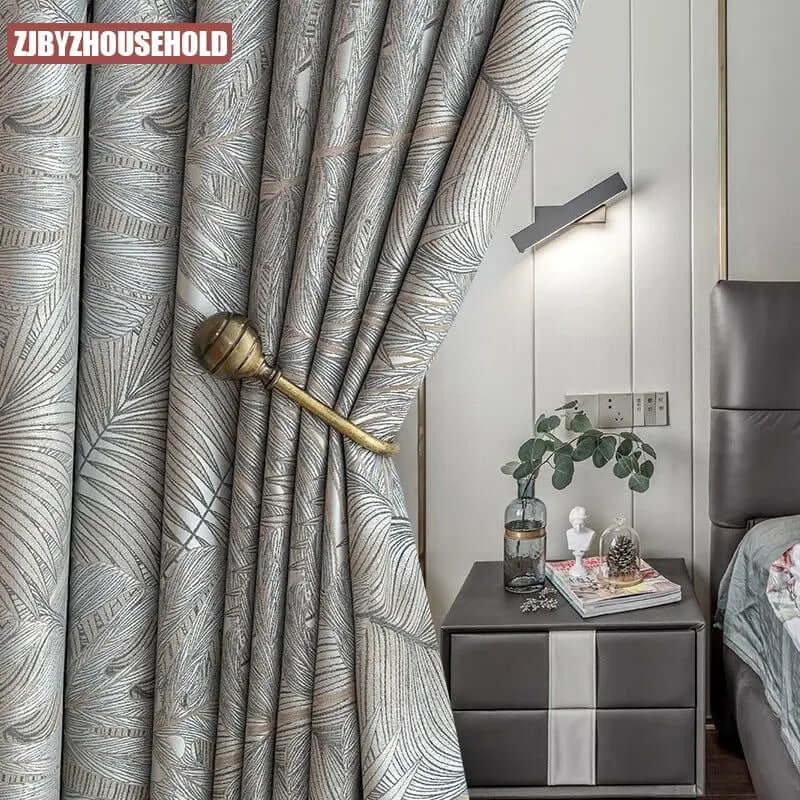 Custom Luxury Leaf Jacquard Blackout Curtains for Living, Dining, and Bedroom - Floor-to-Ceiling Sophistication-Allen Cozy Haven Store