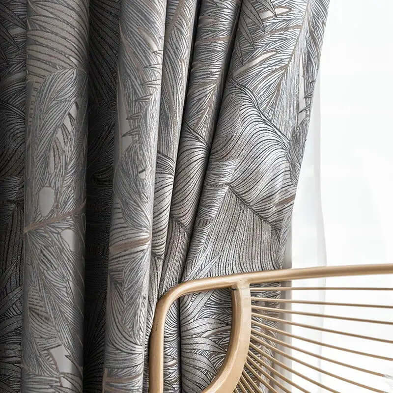 Custom Luxury Leaf Jacquard Blackout Curtains for Living, Dining, and Bedroom - Floor-to-Ceiling Sophistication-Allen Cozy Haven Store