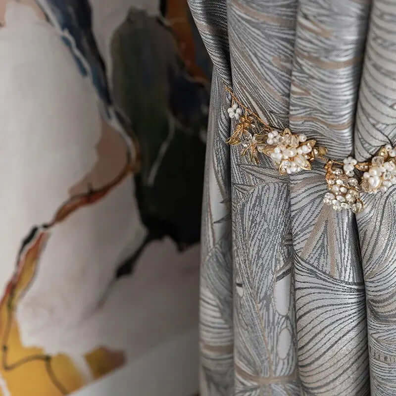 Custom Luxury Leaf Jacquard Blackout Curtains for Living, Dining, and Bedroom - Floor-to-Ceiling Sophistication-Allen Cozy Haven Store