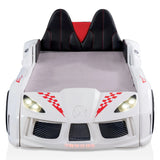 Dash Twin Race Car Bed for Kids with LED Lights and Sound, White Allen Cozy Haven Store