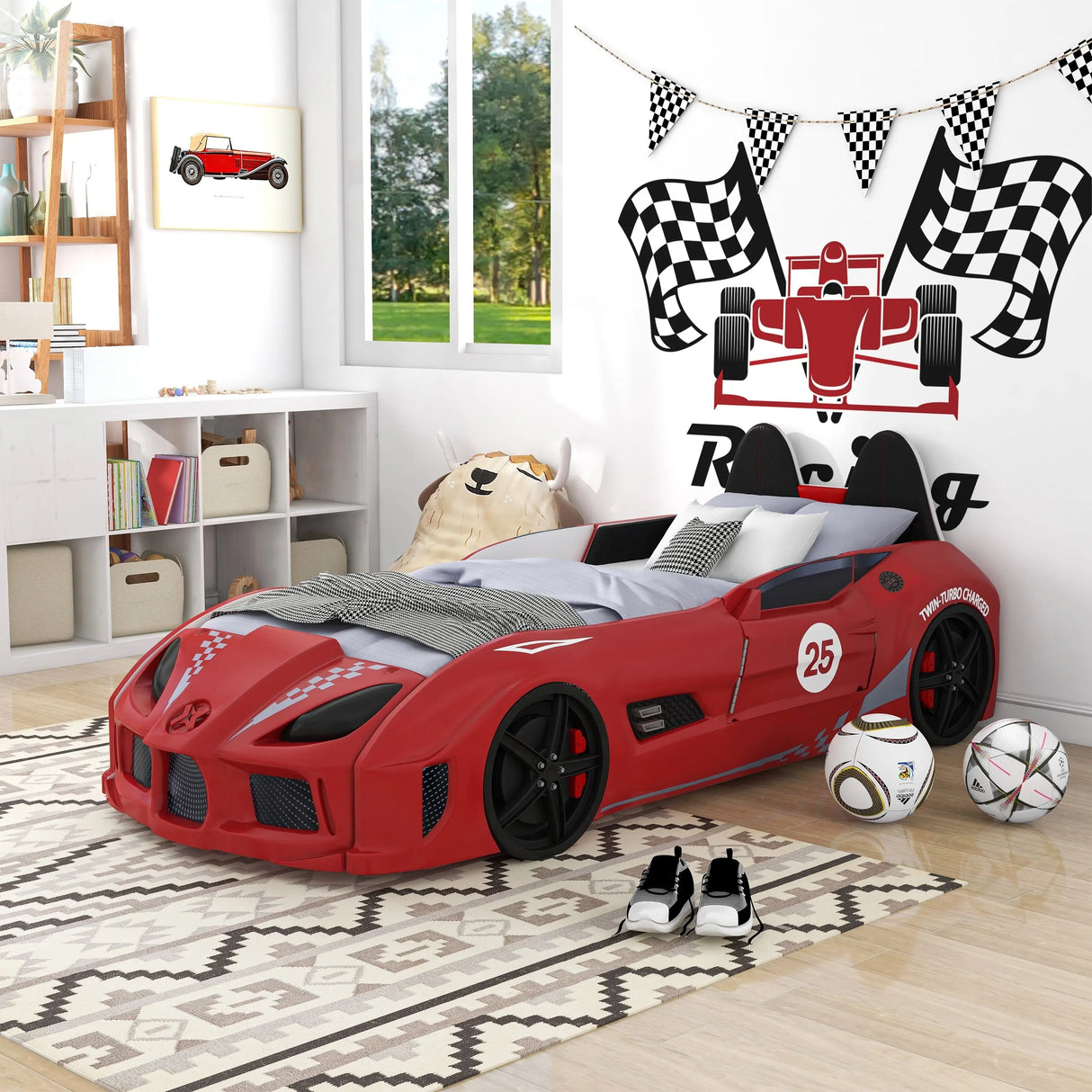 Dash Twin Race Car Bed for Kids with LED Lights and Sound, White Allen Cozy Haven Store