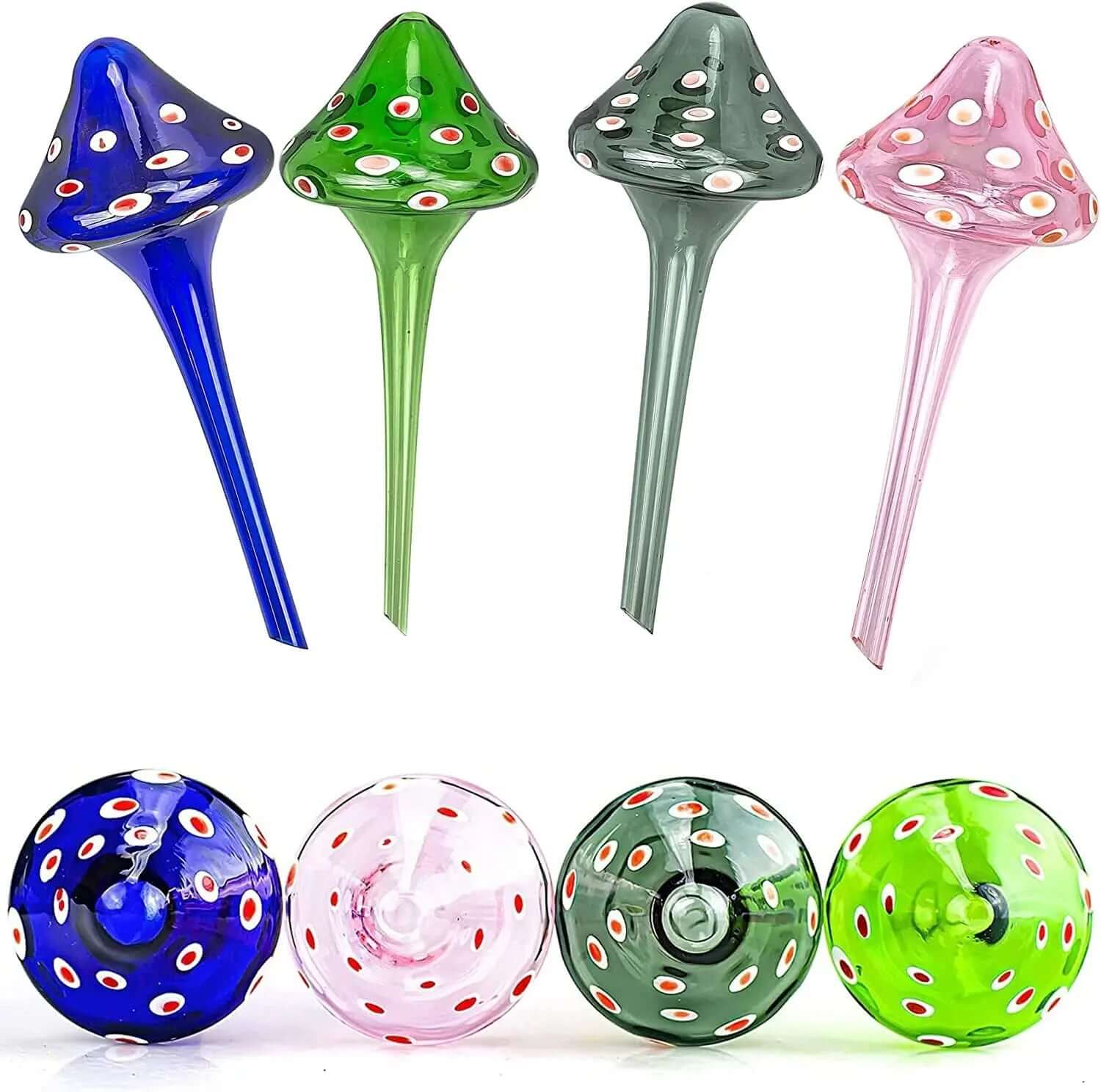 Deluxe Set of 4 Decorative Mushroom-Shaped Glass Self-Watering Spikes for Indoor and Outdoor Plants-Allen Cozy Haven Store
