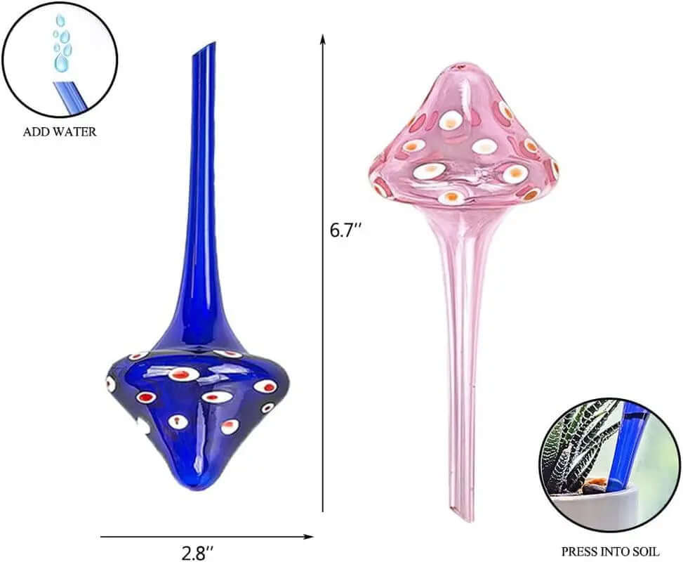 Deluxe Set of 4 Decorative Mushroom-Shaped Glass Self-Watering Spikes for Indoor and Outdoor Plants-Allen Cozy Haven Store