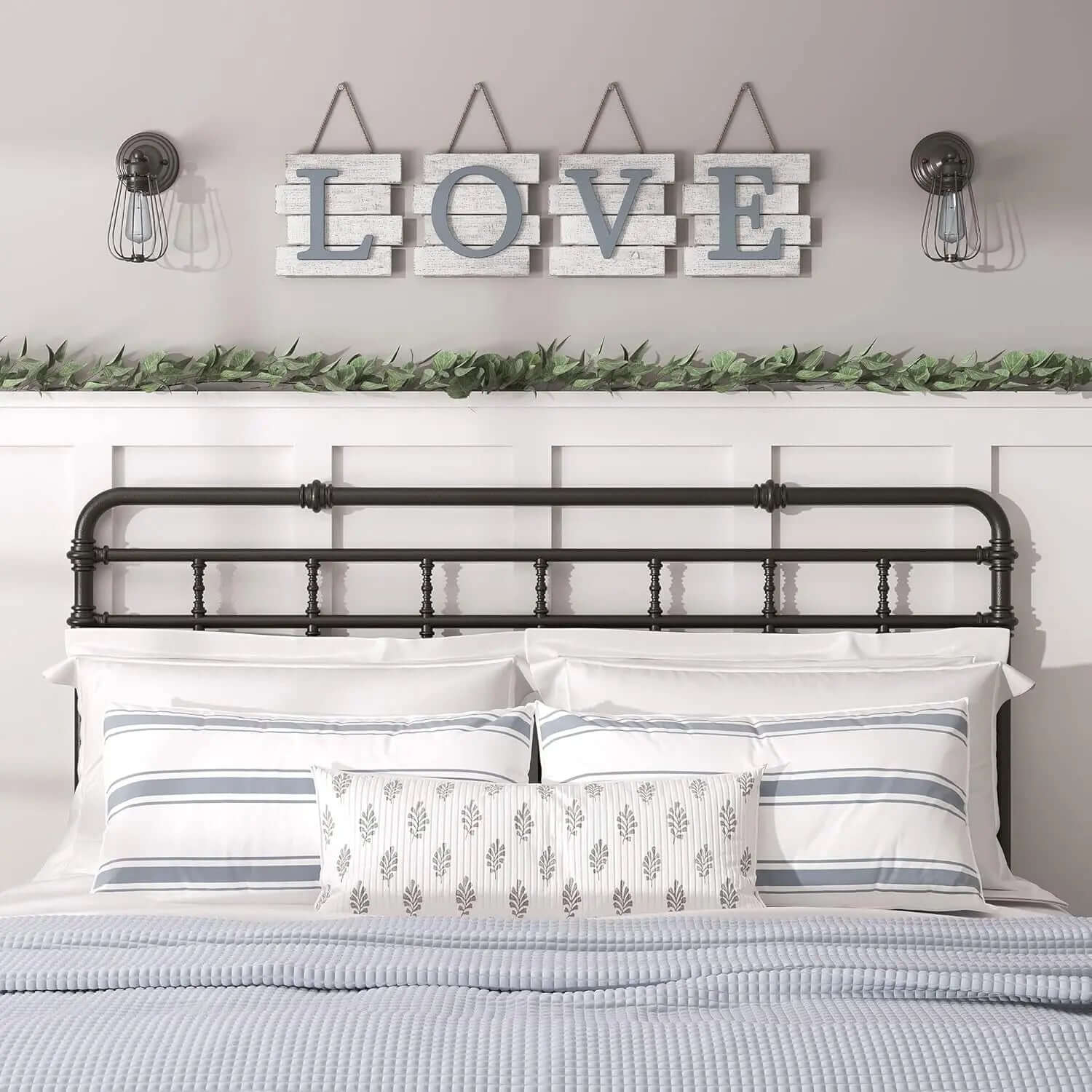Distressed Rustic Farmhouse "Love" Wall Tile Sign - 32" x 8" Wood Decor for Home and Kitchen (White)-Allen Cozy Haven Store