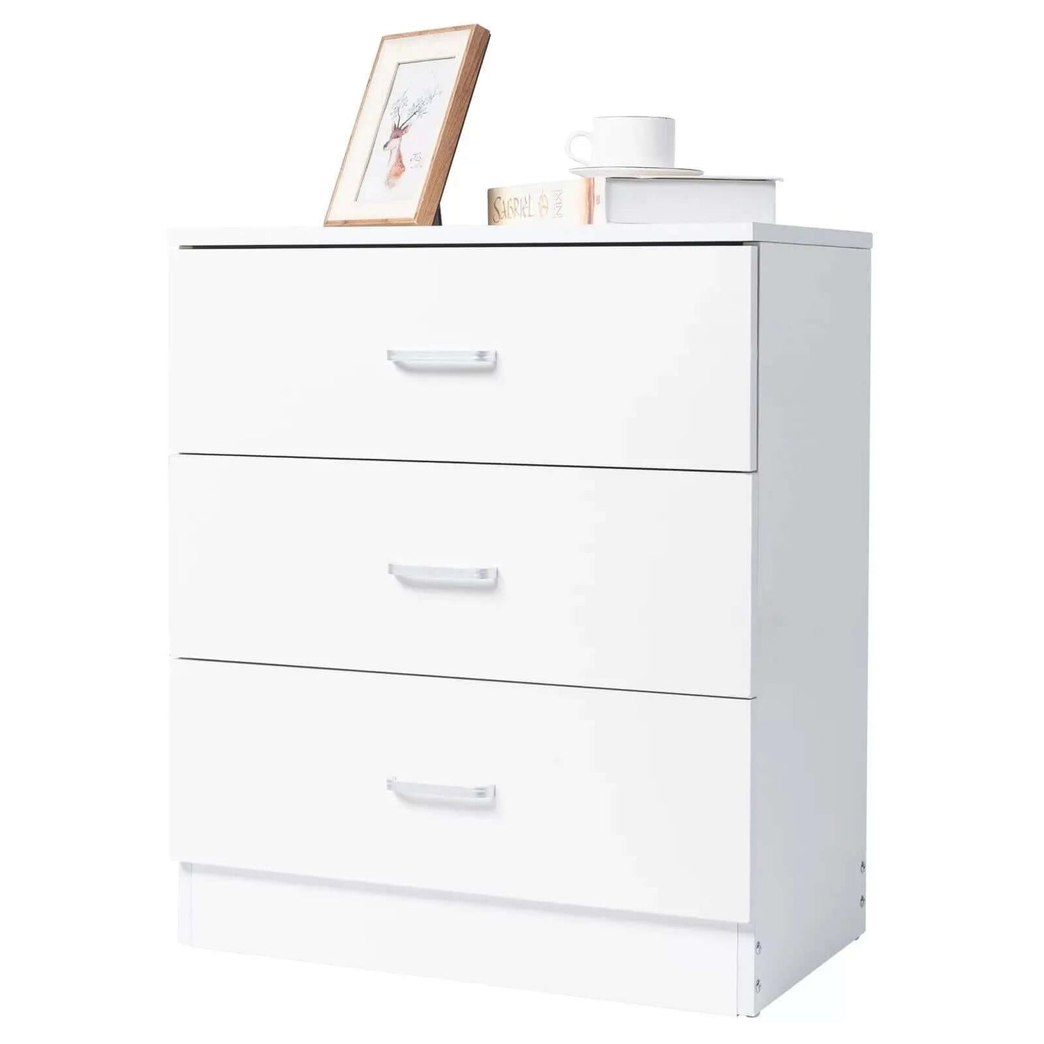Elegant 3-Drawer White Dresser with Metal Handles for Bedroom Nightstand-Allen Cozy Haven Store
