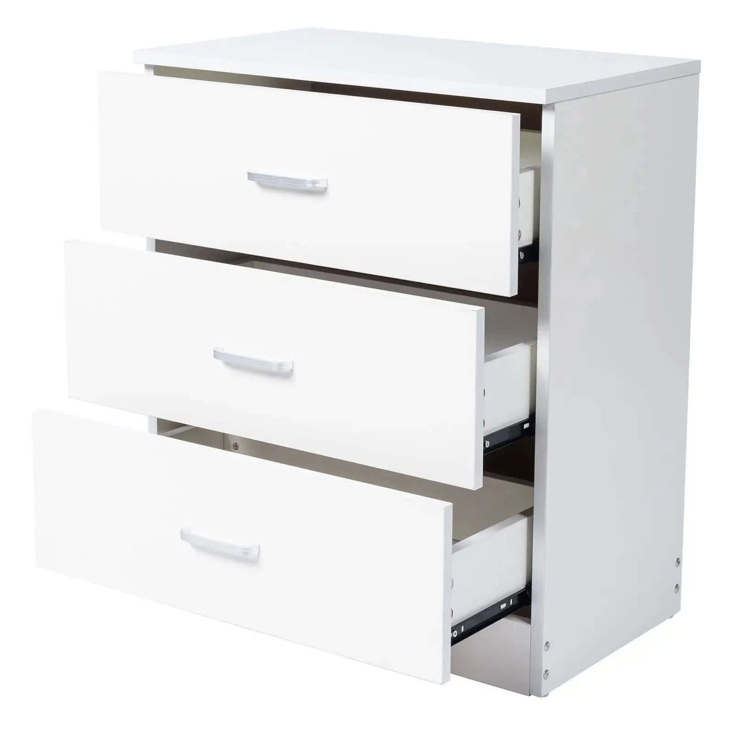 Elegant 3-Drawer White Dresser with Metal Handles for Bedroom Nightstand-Allen Cozy Haven Store