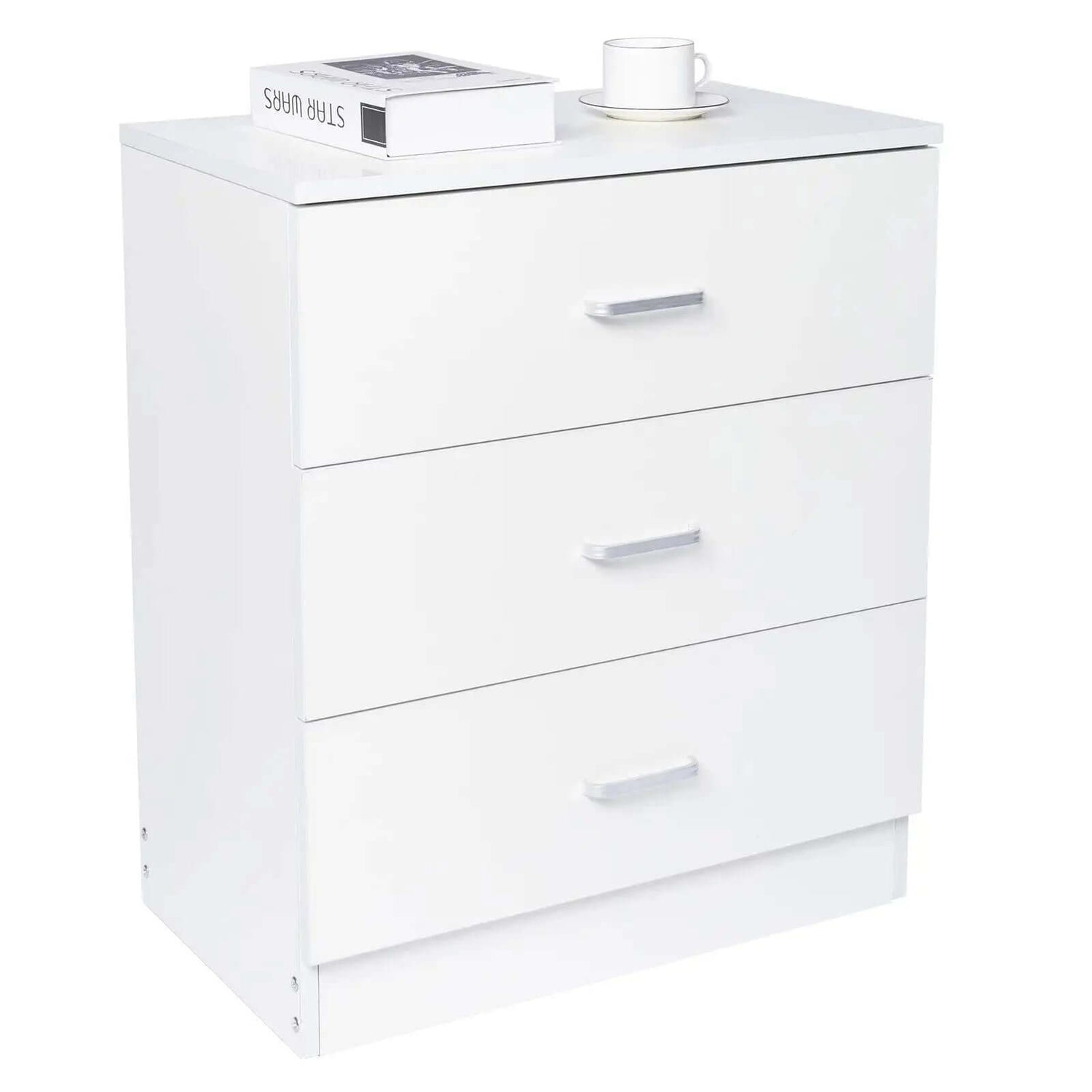 Elegant 3-Drawer White Dresser with Metal Handles for Bedroom Nightstand-Allen Cozy Haven Store