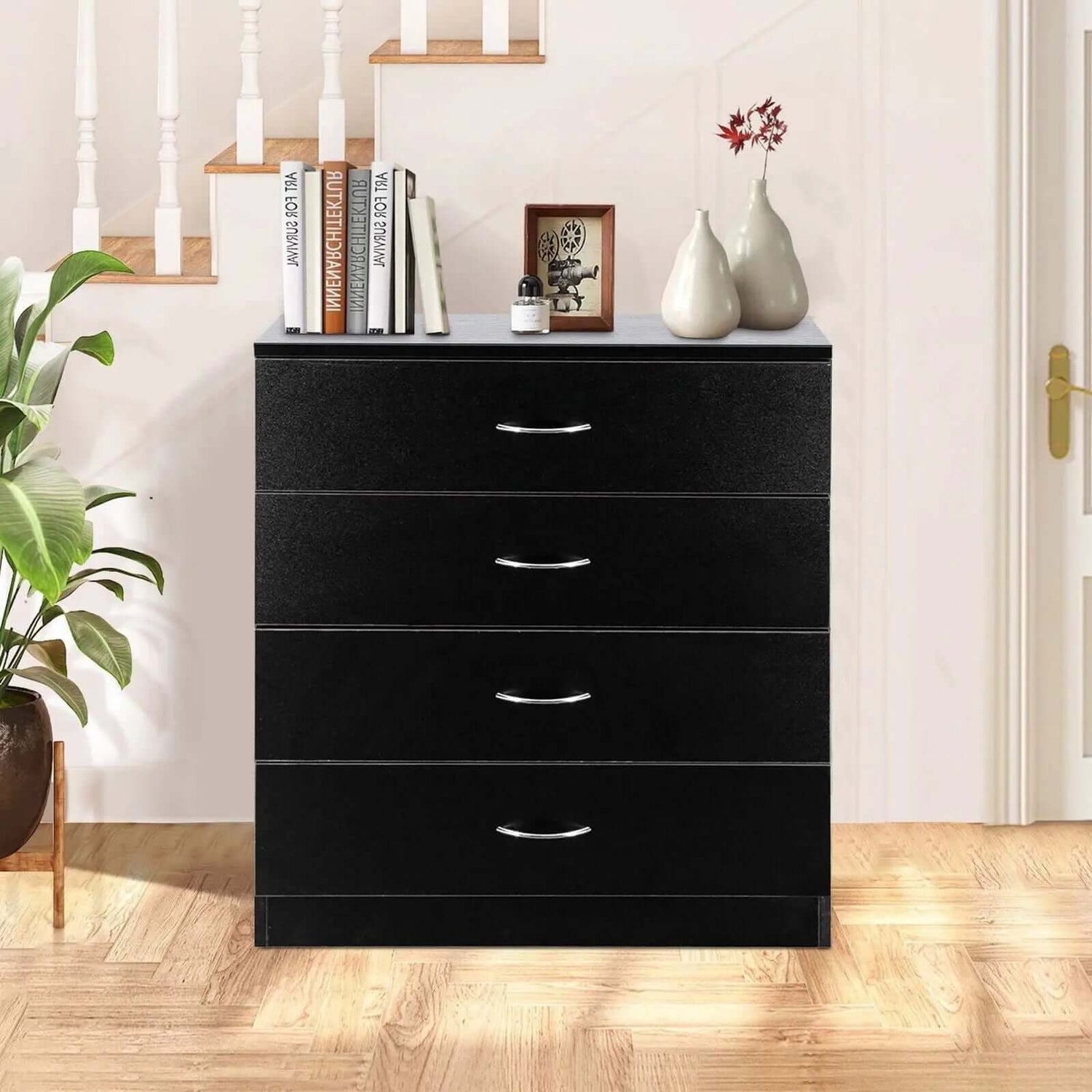 Elegant Black 4-Drawer Chest Dresser for Bedroom Storage-Allen Cozy Haven Store