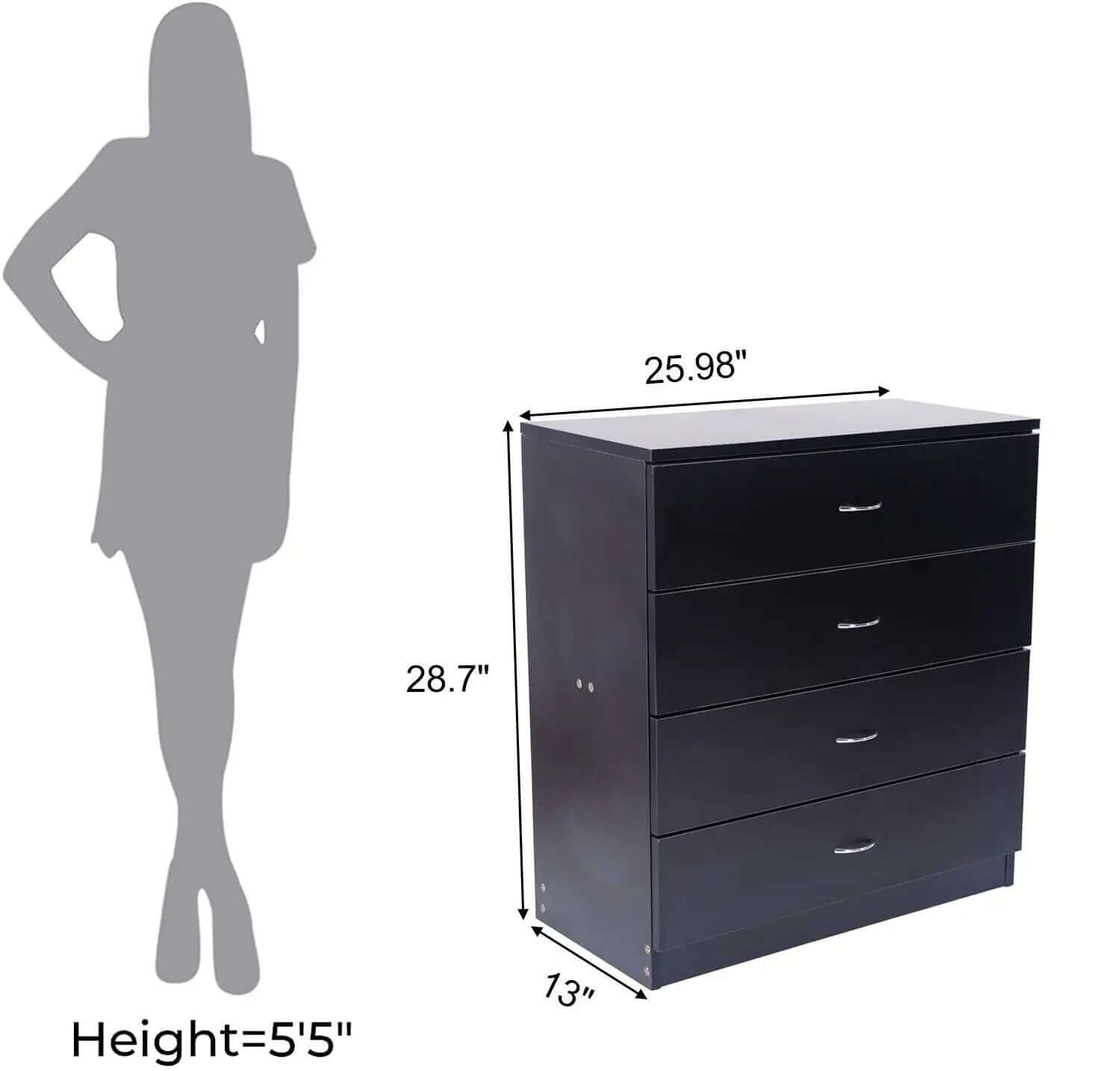 Elegant Black 4-Drawer Chest Dresser for Bedroom Storage-Allen Cozy Haven Store