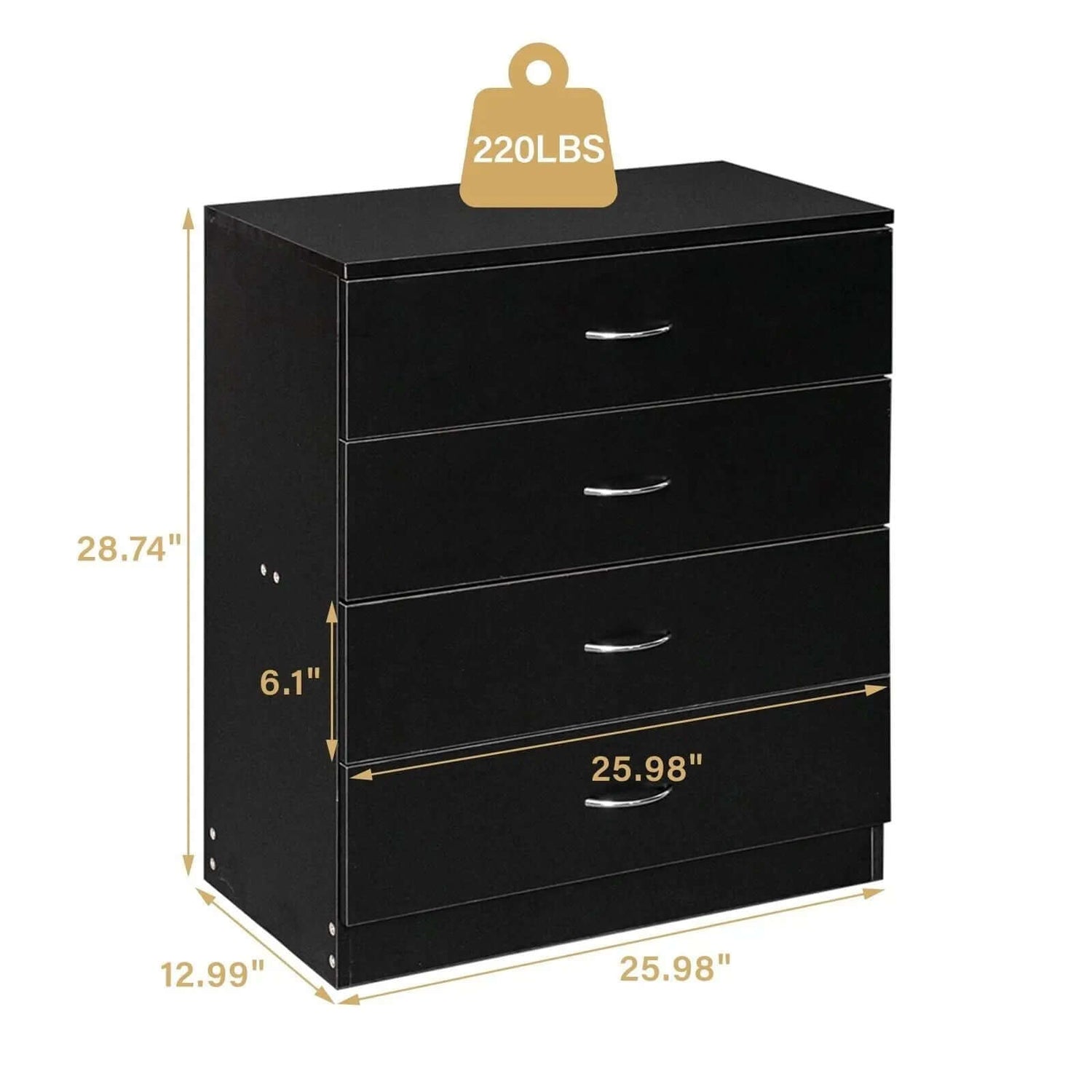 Elegant Black 4-Drawer Chest Dresser for Bedroom Storage-Allen Cozy Haven Store