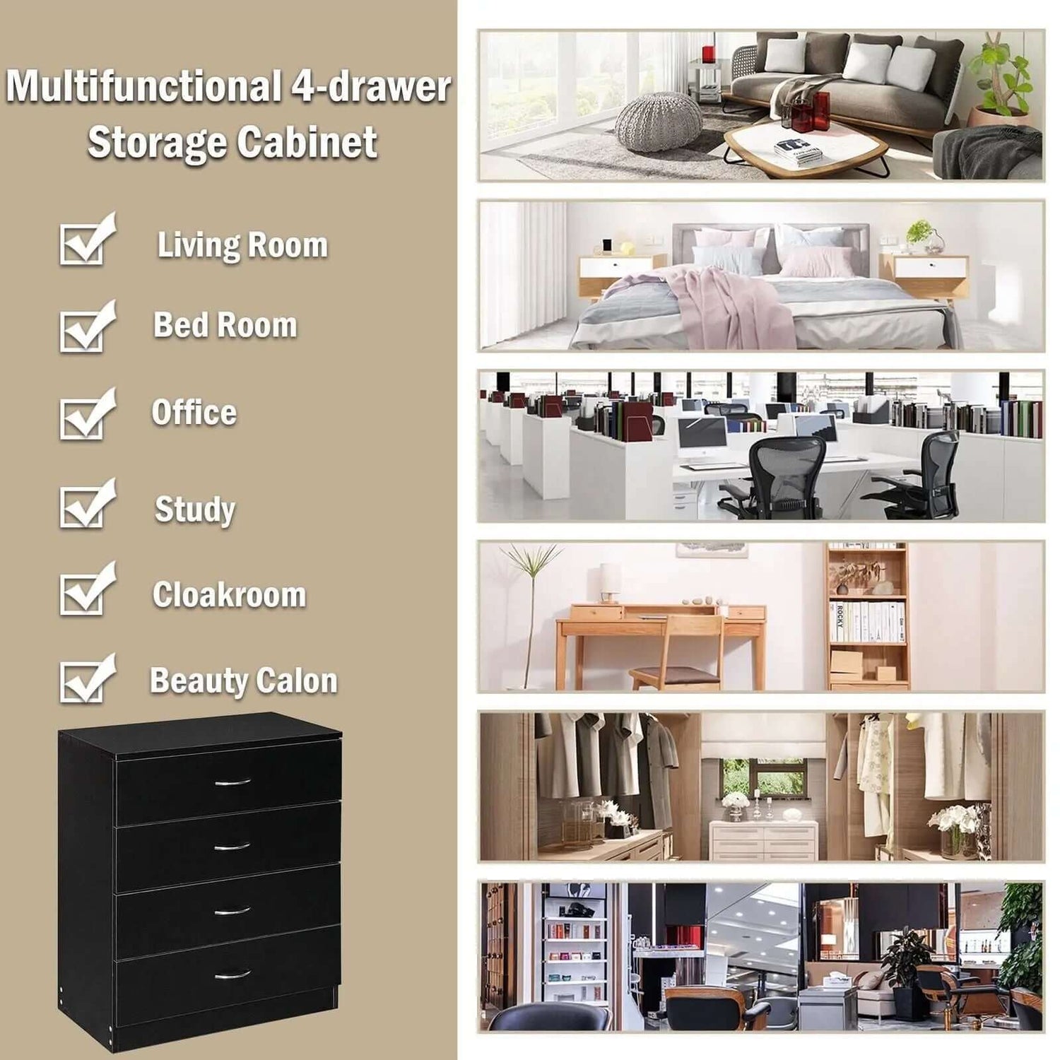 Elegant Black 4-Drawer Chest Dresser for Bedroom Storage-Allen Cozy Haven Store