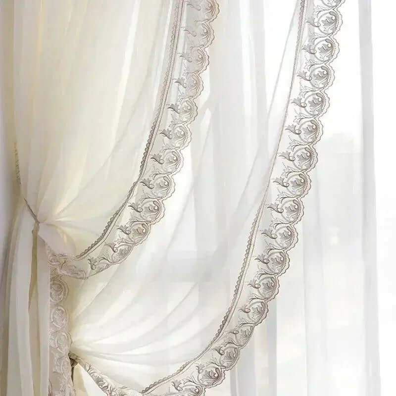 Elegant French-Inspired Imitation Luster Lace Blackout Curtains with American Stitching for Living Room and Bedroom-Allen Cozy Haven Store