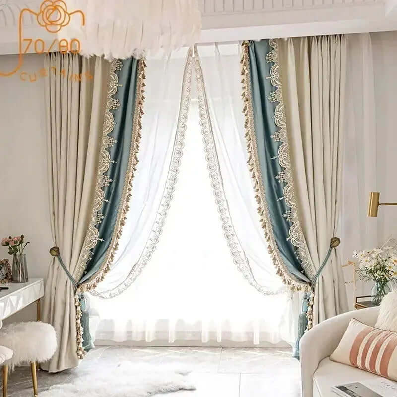 Elegant French-Inspired Imitation Luster Lace Blackout Curtains with American Stitching for Living Room and Bedroom-Allen Cozy Haven Store