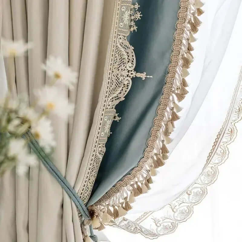 Elegant French-Inspired Imitation Luster Lace Blackout Curtains with American Stitching for Living Room and Bedroom-Allen Cozy Haven Store