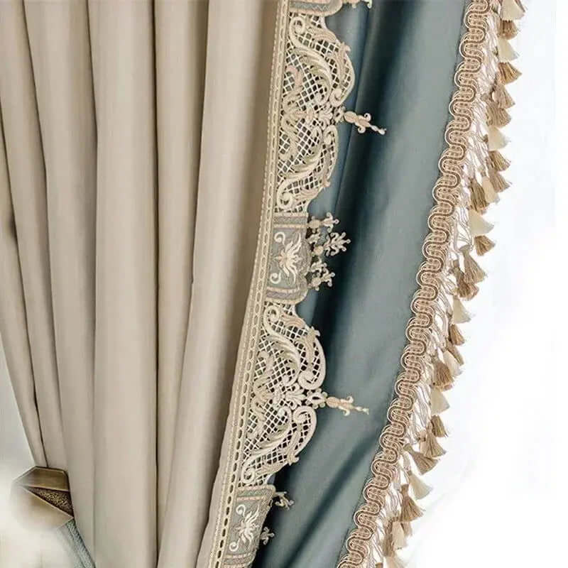 Elegant French-Inspired Imitation Luster Lace Blackout Curtains with American Stitching for Living Room and Bedroom-Allen Cozy Haven Store