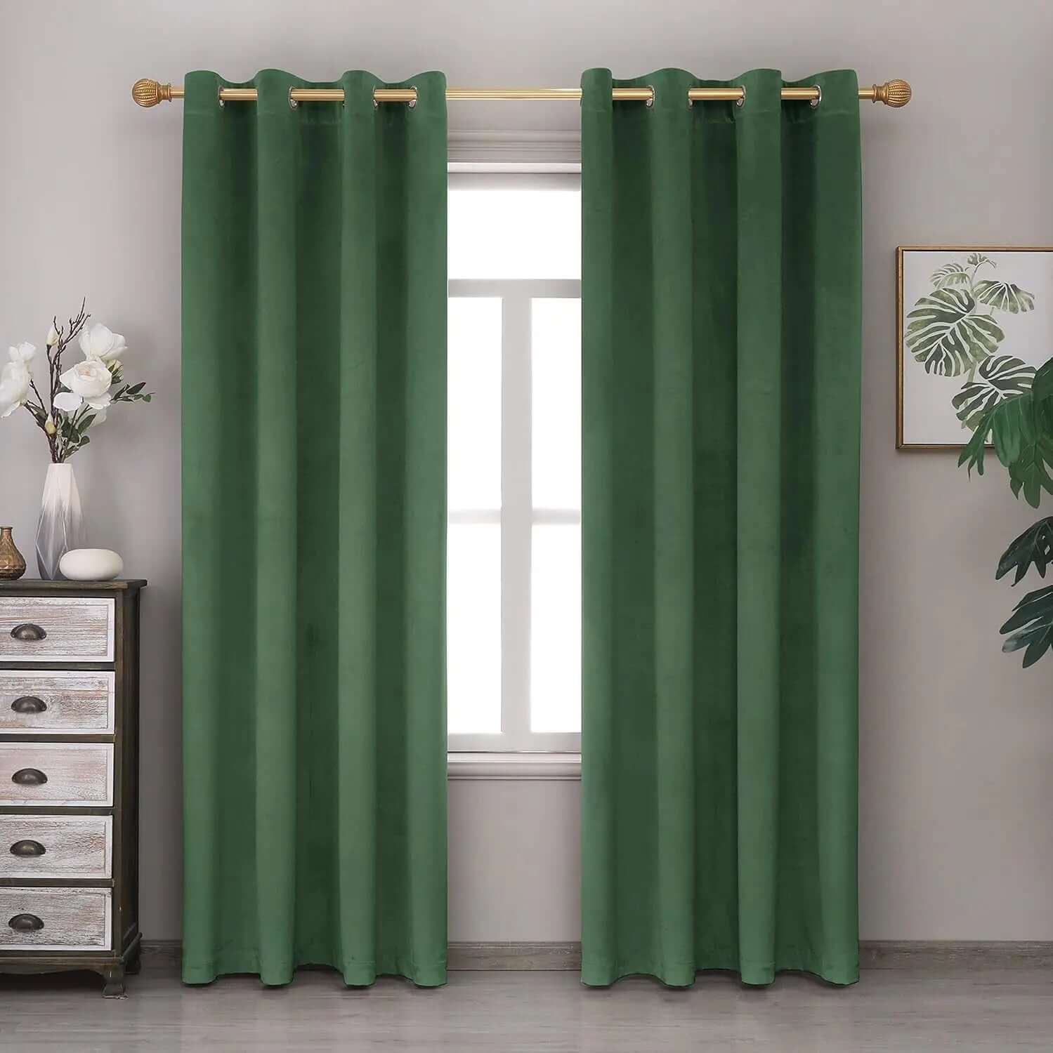 Elegant Green Velvet Blackout Curtains - 84-Inch Thermal Insulated Drapes for Bedroom and Living Room Decor, Grommet Top, Single Panel-Allen Cozy Haven Store