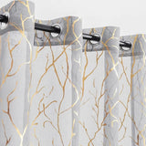 Elegant Tree Branch Sheer Curtains for Bedroom - Metallic Gold and White Grommet Window Treatment Set, 63 Inch Length, 2 Panels (52 x 63 Inch)-Allen Cozy Haven Store