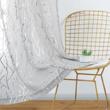 Elegant Tree Branch Sheer Curtains for Bedroom - Metallic Gold and White Grommet Window Treatment Set, 63 Inch Length, 2 Panels (52 x 63 Inch)-Allen Cozy Haven Store