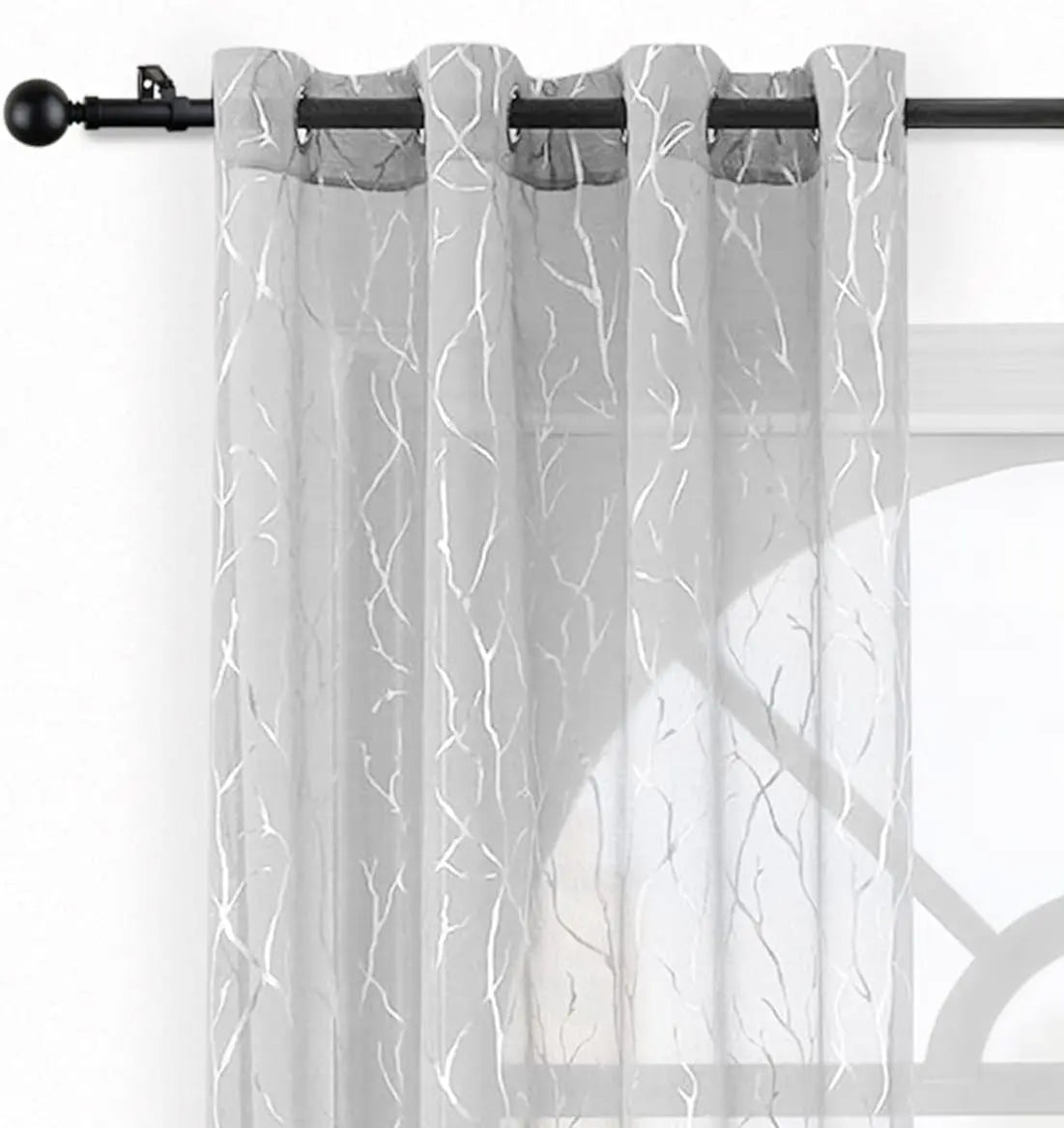 Elegant Tree Branch Sheer Curtains for Bedroom - Metallic Gold and White Grommet Window Treatment Set, 63 Inch Length, 2 Panels (52 x 63 Inch)-Allen Cozy Haven Store