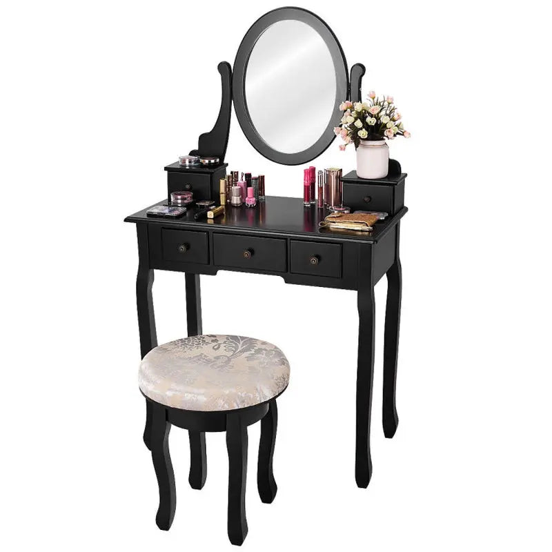 Elegant Vanity Makeup Table Set with Padded Stool and Storage Drawers for Bedroom Furniture-Allen Cozy Haven Store