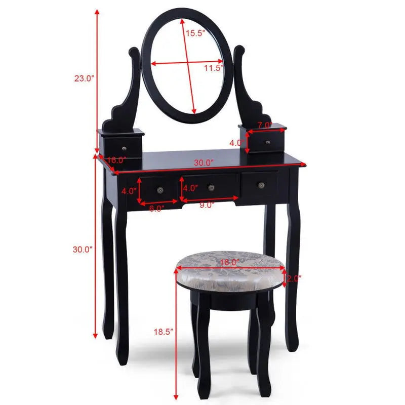 Elegant Vanity Makeup Table Set with Padded Stool and Storage Drawers for Bedroom Furniture-Allen Cozy Haven Store