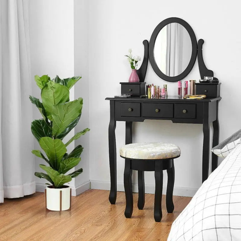 Elegant Vanity Makeup Table Set with Padded Stool and Storage Drawers for Bedroom Furniture-Allen Cozy Haven Store