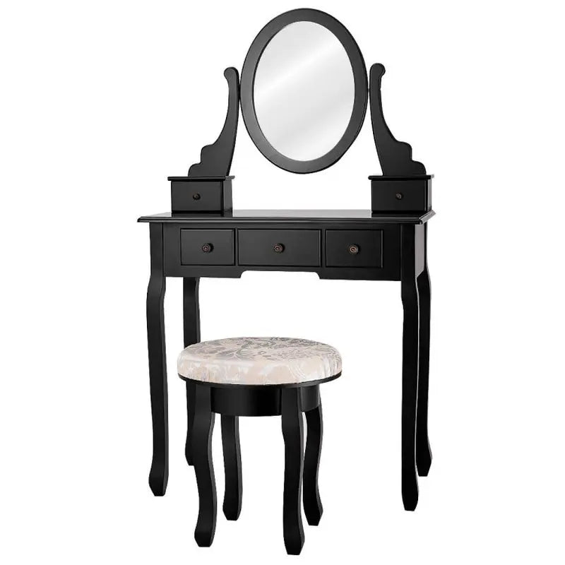 Elegant Vanity Makeup Table Set with Padded Stool and Storage Drawers for Bedroom Furniture-Allen Cozy Haven Store