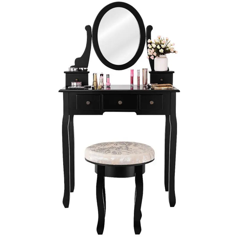 Elegant Vanity Makeup Table Set with Padded Stool and Storage Drawers for Bedroom Furniture-Allen Cozy Haven Store