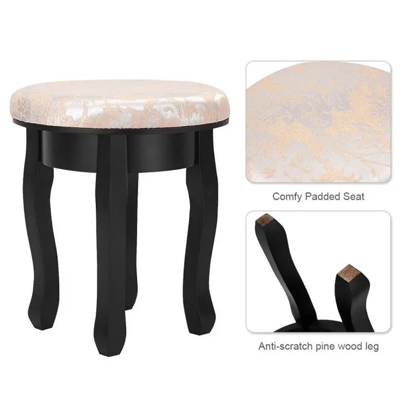 Elegant Vanity Makeup Table Set with Padded Stool and Storage Drawers for Bedroom Furniture-Allen Cozy Haven Store