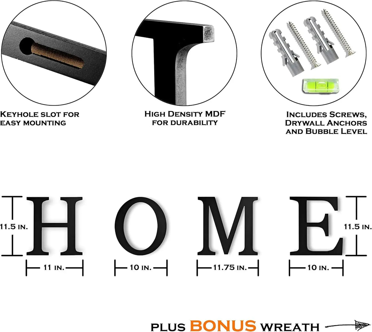 Elegant Wall Decor: Large Home Sign with Wreath - Black Letters for Stylish Home Accents-Allen Cozy Haven Store