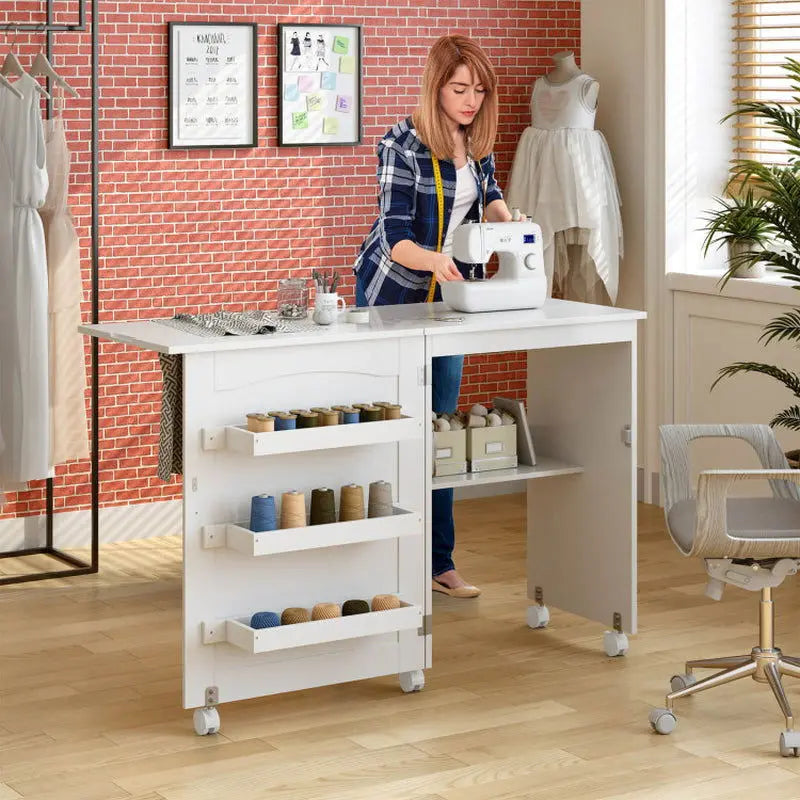 Folding Sewing Craft Table Shelf Storage Cabinet Home Furniture-Allen Cozy Haven Store