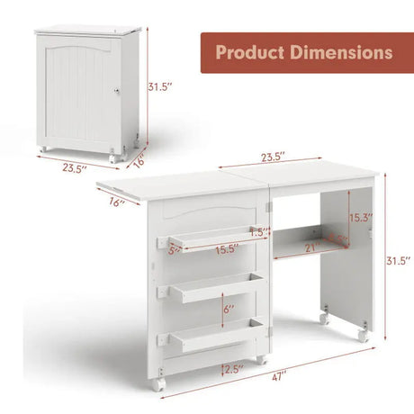 Folding Sewing Craft Table Shelf Storage Cabinet Home Furniture-Allen Cozy Haven Store
