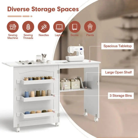 Folding Sewing Craft Table Shelf Storage Cabinet Home Furniture-Allen Cozy Haven Store