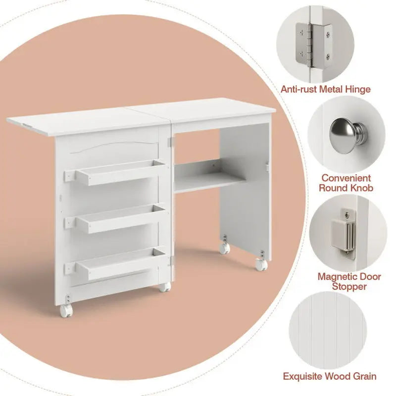 Folding Sewing Craft Table Shelf Storage Cabinet Home Furniture-Allen Cozy Haven Store