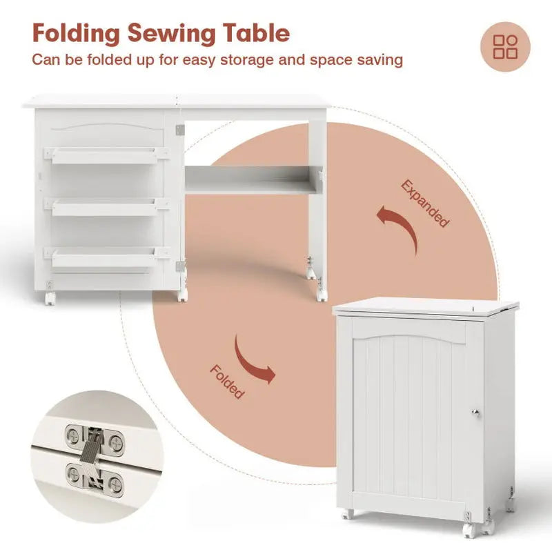 Folding Sewing Craft Table Shelf Storage Cabinet Home Furniture-Allen Cozy Haven Store