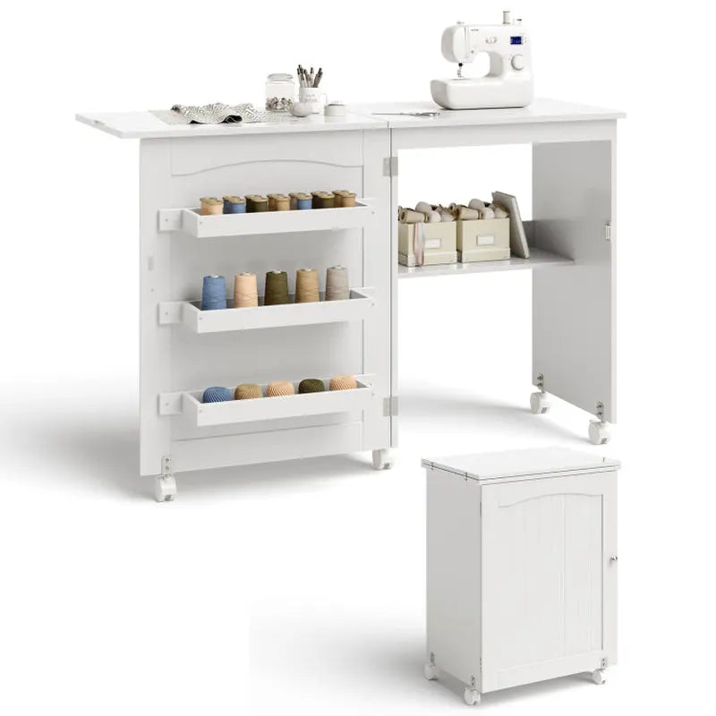 Folding Sewing Craft Table Shelf Storage Cabinet Home Furniture-Allen Cozy Haven Store