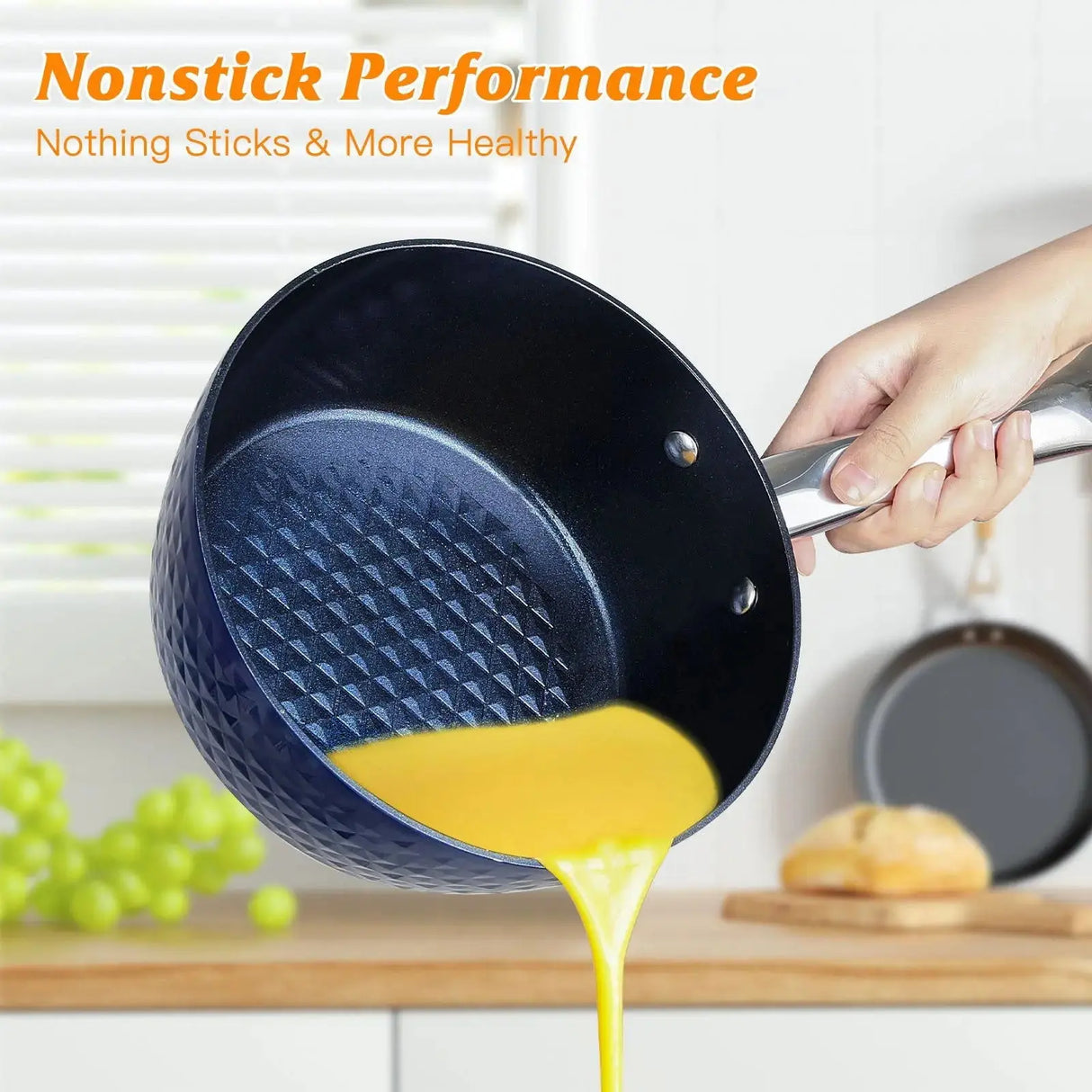Frying Pan Sets Non Stick 3Pieces Blue 3D Diamond Cookware-Allen Cozy Haven Store