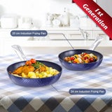 Frying Pan Sets Non Stick 3Pieces Blue 3D Diamond Cookware-Allen Cozy Haven Store