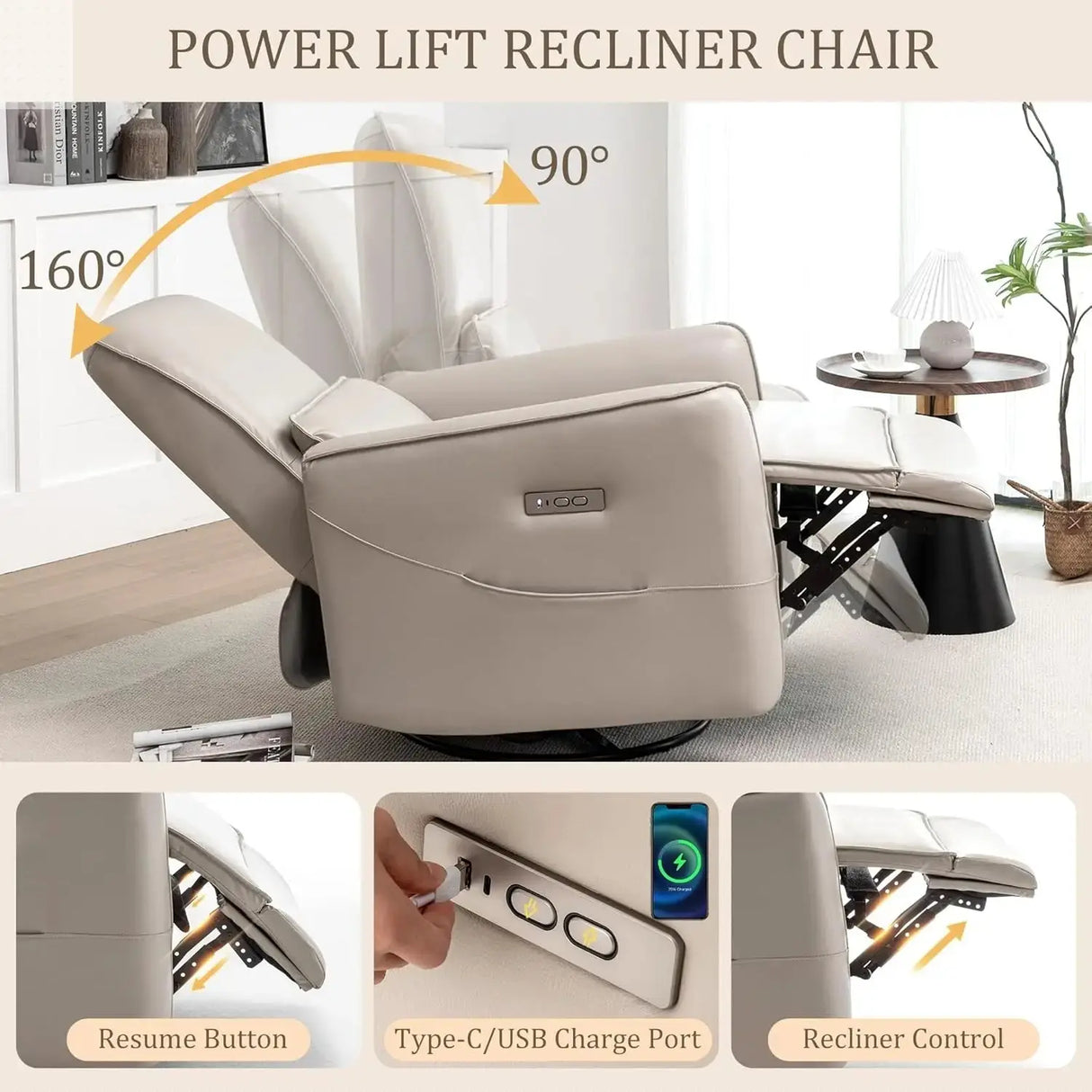 Glider Rocking Chair Nursery, Electric Rocking Recliner Chair of Faux Leather, Power Rocker Recliner Chair with Side Pockets Allen Cozy Haven Store