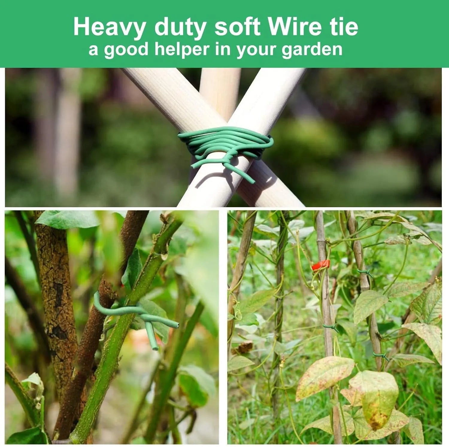 Heavy-Duty Reusable Garden Plant Wire Twist Ties - Soft Wire Ties for Gardening and Home Office (Green, 2 Pack, Total Length 65.6 Feet)-Allen Cozy Haven Store