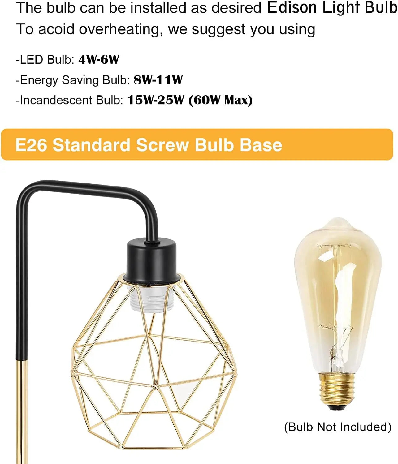 Industrial USB Desk Lamp, Edison Desk Lamp Gold Metal Cage Table Lamp with 2 USB Ports and 1 AC Outlet-Allen Cozy Haven Store