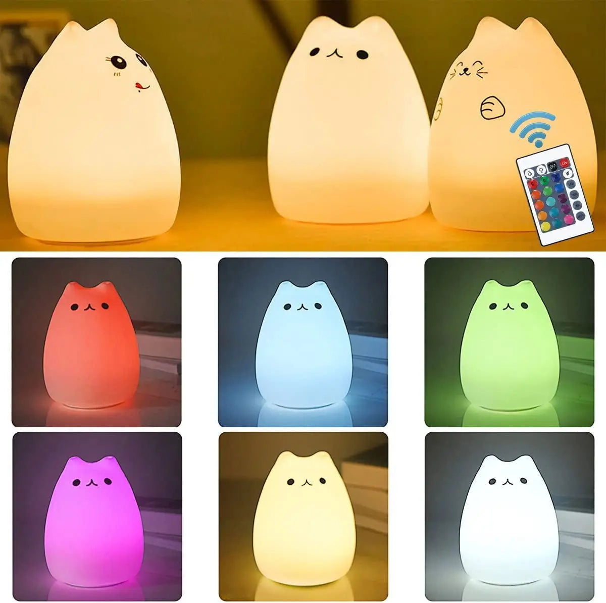 Kawaii Cat Night Light Set for kids: Remote-Ready & Colorful! Allen Cozy Haven Store