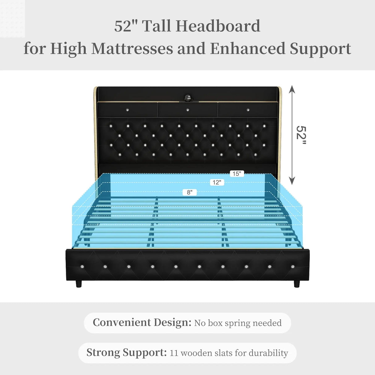 LED Bed Frame with Galaxy Star Projector, 2 Drawers, 52" PU Headboard with Charging Station, Noise Free, No Box Spring Allen Cozy Haven Store